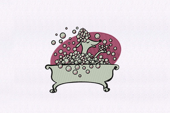 Bathing Dog Embroidery Design