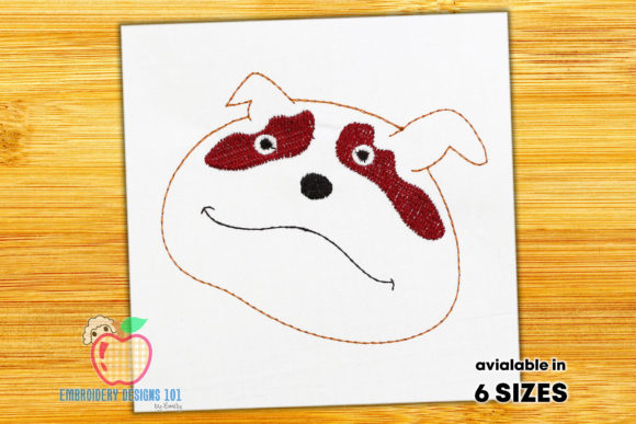 Cute Bulldog Face Sketch Embroidery